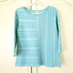 Habitat Aqua White Stripe 3/4 Sleeve Pullover Sweater Womens Large
